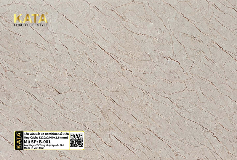Tấm ốp PVC vân đá Basic Be Botticino Cổ Điển B-001