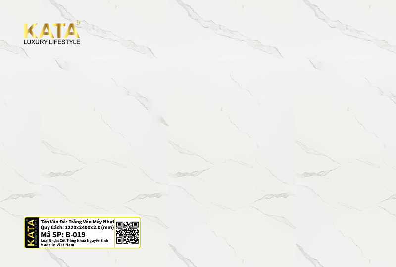 Tấm ốp PVC vân đá Basic Trắng Vân Mây Nhạt B-019