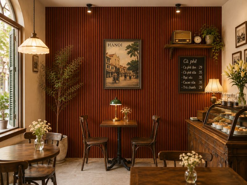 Tấm ốp lam 3 sóng thấp K-03 tại quán cafe