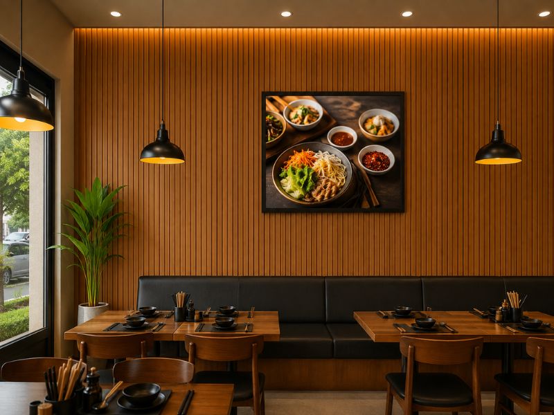 Tấm ốp lam 3 sóng thấp K-05 tại quán ăn
