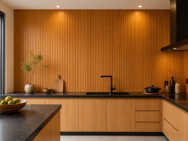 Tấm ốp lam 3 sóng thấp K-05 tại bếp hiện đại