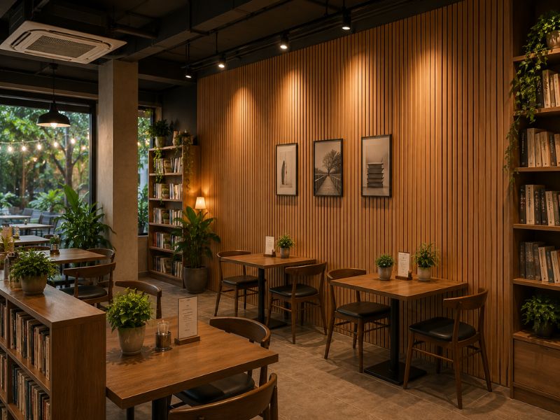 Tấm ốp lam 3 sóng thấp K-06 tại quán coffee
