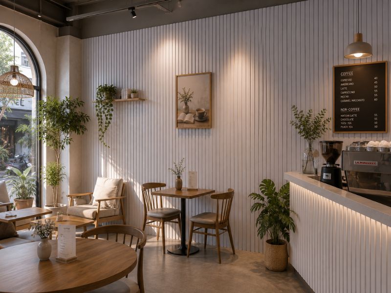 Tấm ốp lam 3 sóng thấp K-11 tại quán coffee