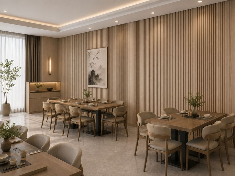 Tấm ốp lam 3 sóng thấp K-23 tại quán ăn