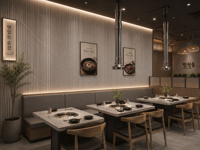 Tấm ốp lam 3 sóng thấp K-27 tại quán ăn