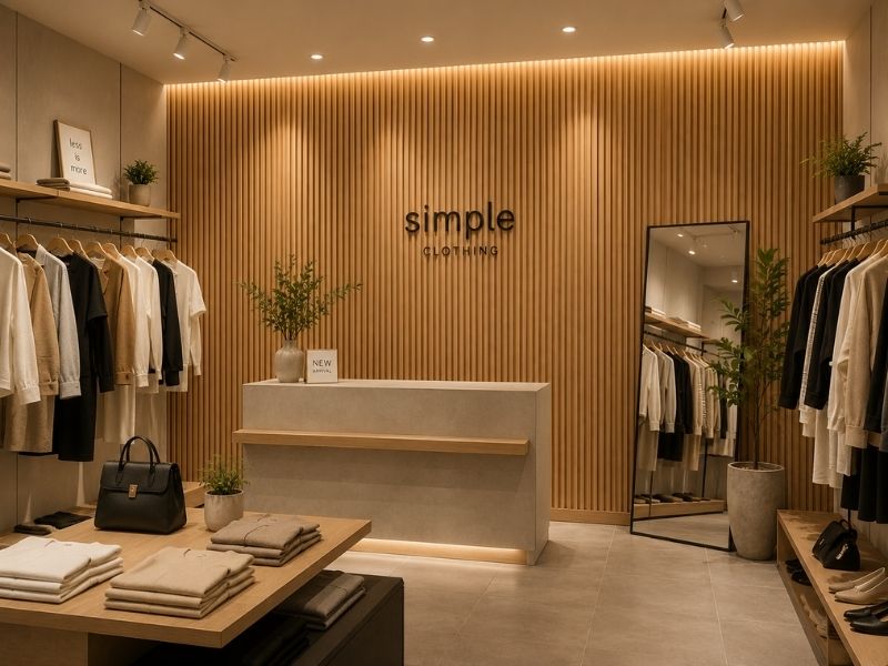 Tấm ốp lam 3 sóng thấp K-35 tại shop quần áo