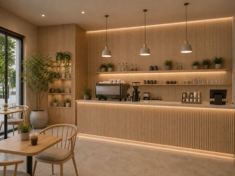 Tấm ốp lam 3 sóng thấp K-52 tại quán cà phê