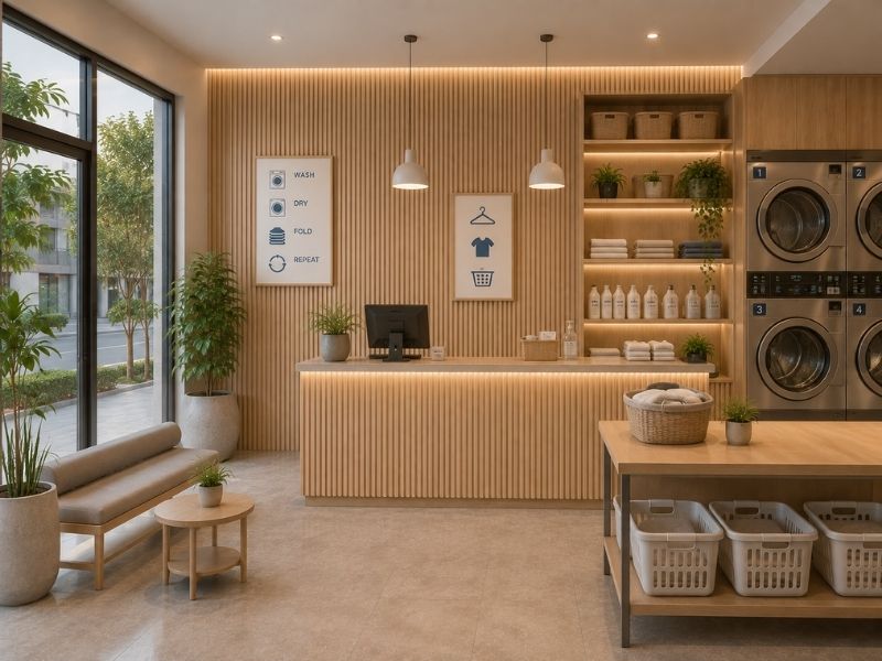 Tấm ốp lam 3 sóng thấp K-52 tại tiệm giặt