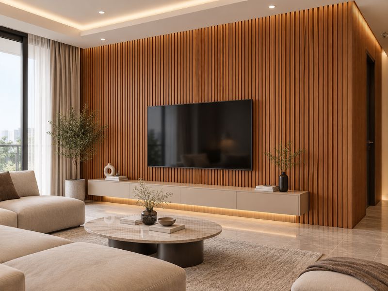 Tấm ốp lam 4 sóng cao K-34 tại phòng khách