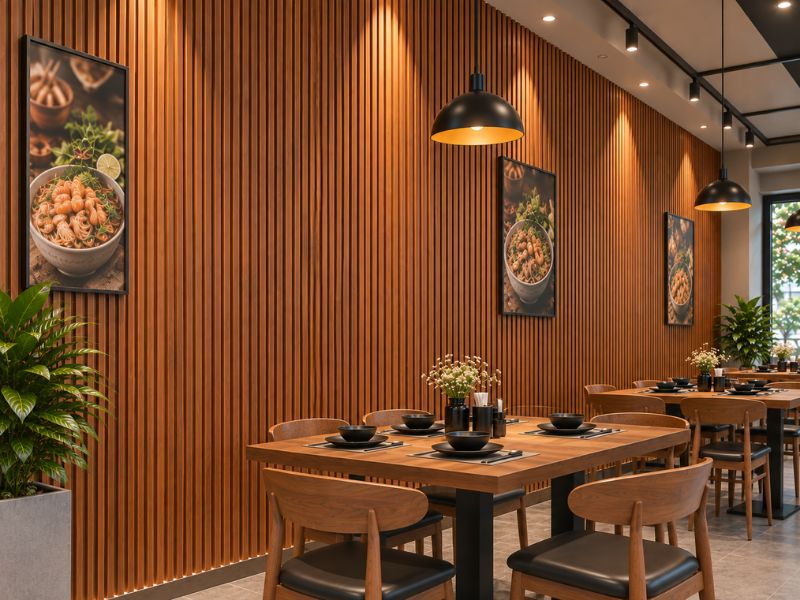 Tấm ốp lam 4 sóng cao K-34 tại nhà hàng