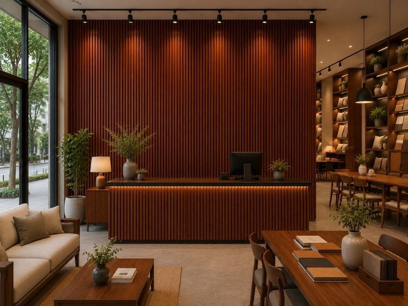 Tấm ốp lam 4 sóng thấp K-03 tại showroom nội thất