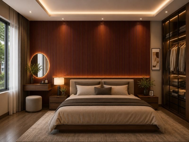 Tấm ốp lam 4 sóng thấp K-03 tại phòng ngủ