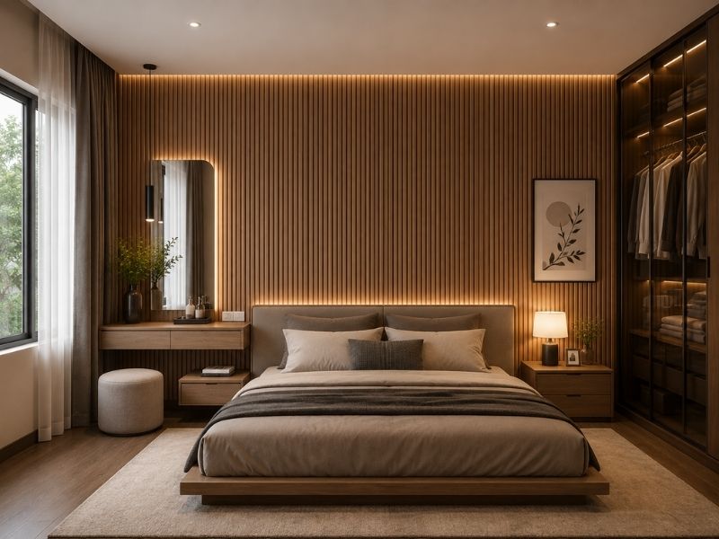 Tấm ốp lam 4 sóng thấp K-05 tại phòng ngủ