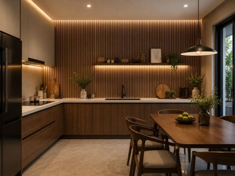 Tấm ốp lam 4 sóng thấp K-05 tại phòng bếp
