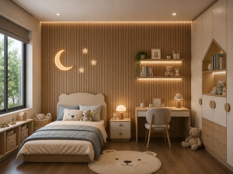 Tấm ốp lam 4 sóng thấp K-05 tại phòng ngủ