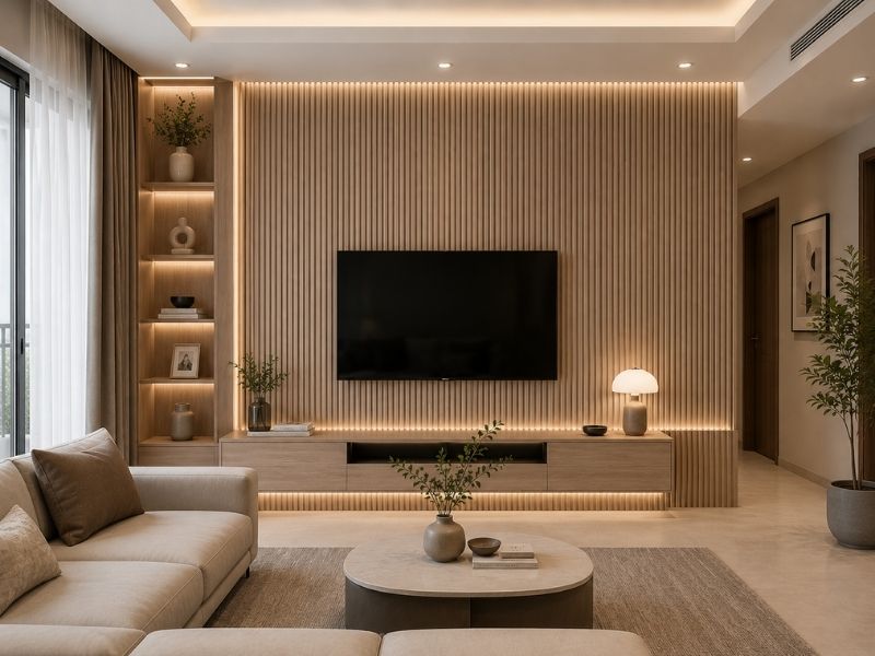 Tấm ốp lam 4 sóng thấp K-06 tại phòng khách
