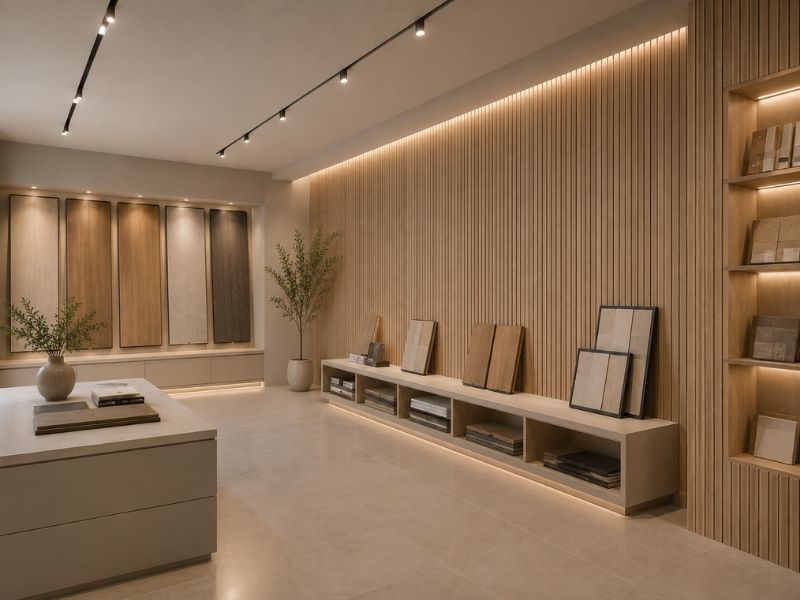 Tấm ốp lam 4 sóng thấp K-06 tại showroom nội thất
