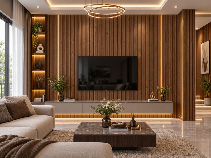 Tấm ốp lam 4 sóng thấp K-20 tại phòng khách