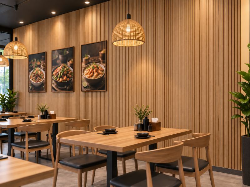 Tấm ốp lam 4 sóng thấp K-24 tại nhà hàng