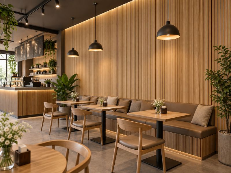 Tấm ốp lam 4 sóng thấp K-24 tại quán cà phê