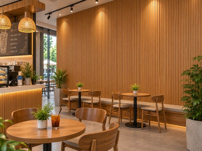 Tấm ốp lam 4 sóng thấp K-31 tại quán cafe