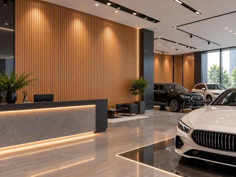Tấm ốp lam 4 sóng thấp K-31 tại showroom ô tô