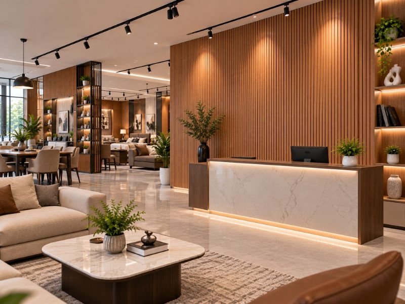 Tấm ốp lam 4 sóng thấp K-34 tại phòng showroom nội thất