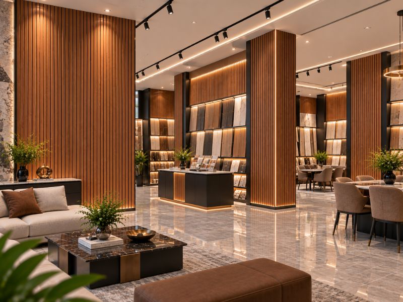 Tấm ốp lam 4 sóng thấp K-34 tại showroom nội thất