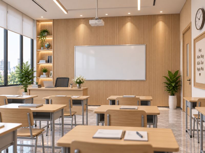 Tấm ốp lam 4 sóng thấp K-35 tại phòng học
