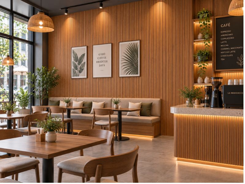 Tấm ốp lam 4 sóng thấp K-53 tại quán cafe