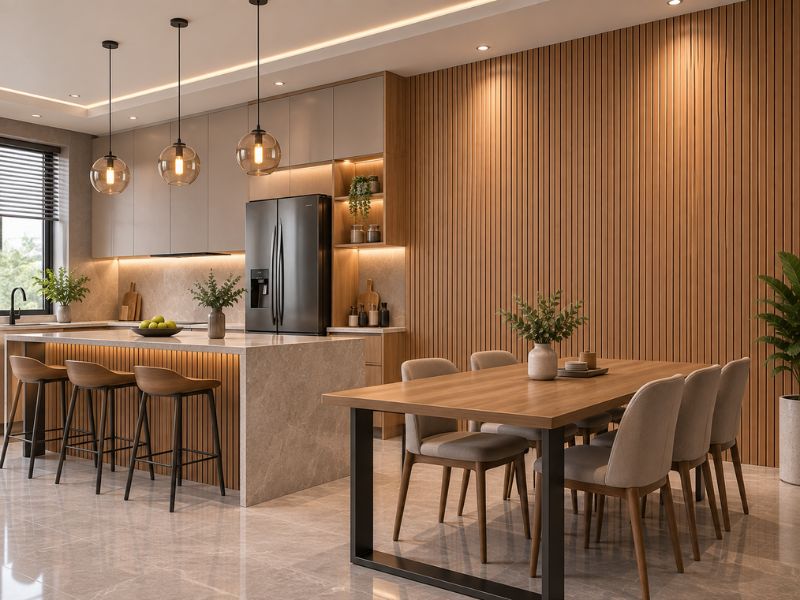 Tấm ốp lam 5 sóng thấp K-06 tại phòng bếp
