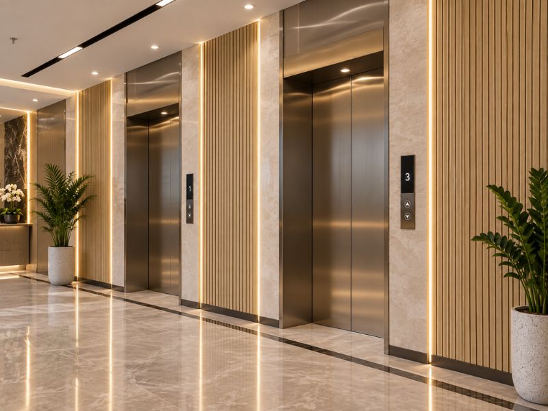 Tấm ốp lam 5 sóng thấp K-23 tại sảnh thang máy