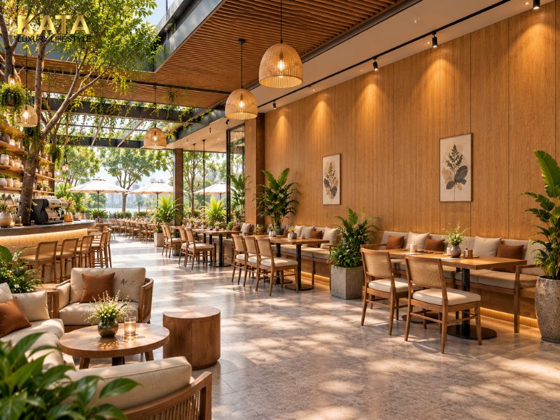 Tấm ốp Nano SM-104 tại quán cafe không gian mở