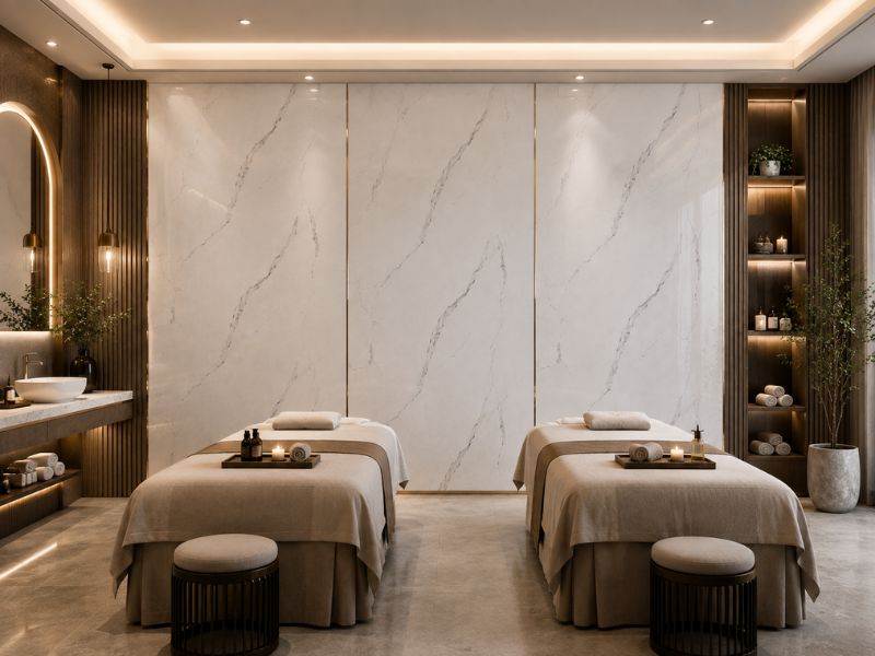 Tấm ốp PVC vân đá KT-03 tại sảnh spa