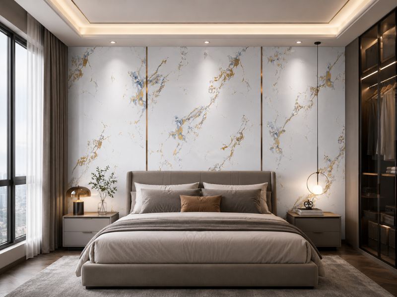 Tấm ốp PVC vân đá KT-08KT tại phòng ngủ