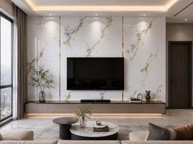 Tấm ốp PVC vân đá KT-08KT tại phòng khách