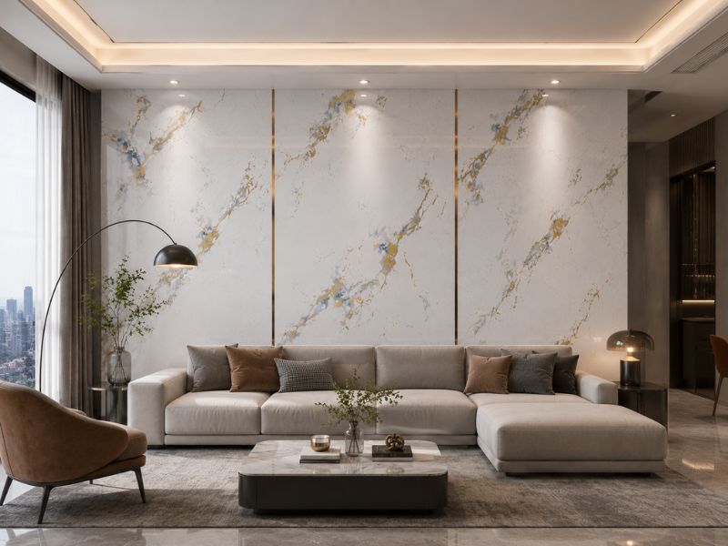 Tấm ốp PVC vân đá KT-08KT tại phòng khách