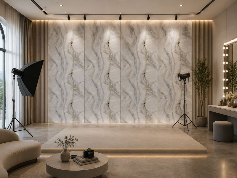 Tấm ốp PVC vân đá KT-09KT tại studio