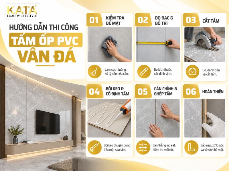 Hướng dẫn thi công tấm PVC vân đá