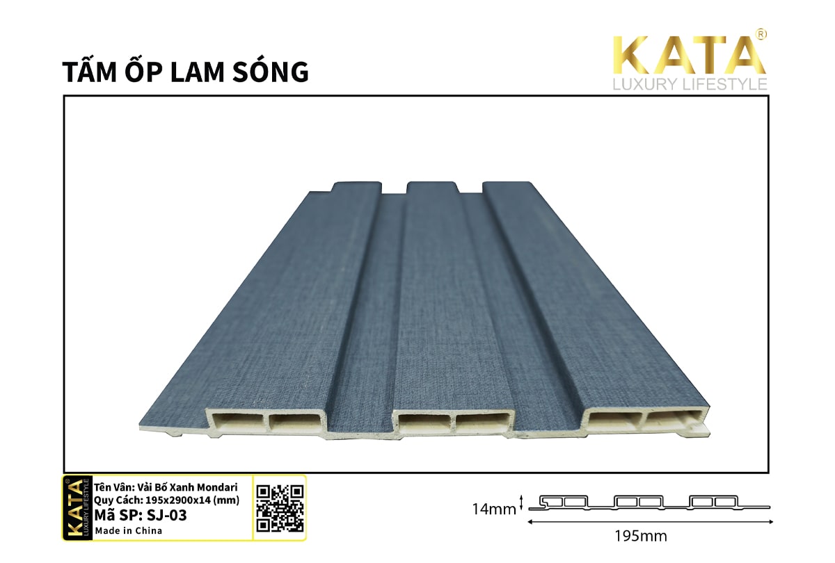 Tấm ốp lam sóng vải bố xanh Mondari SJ-03