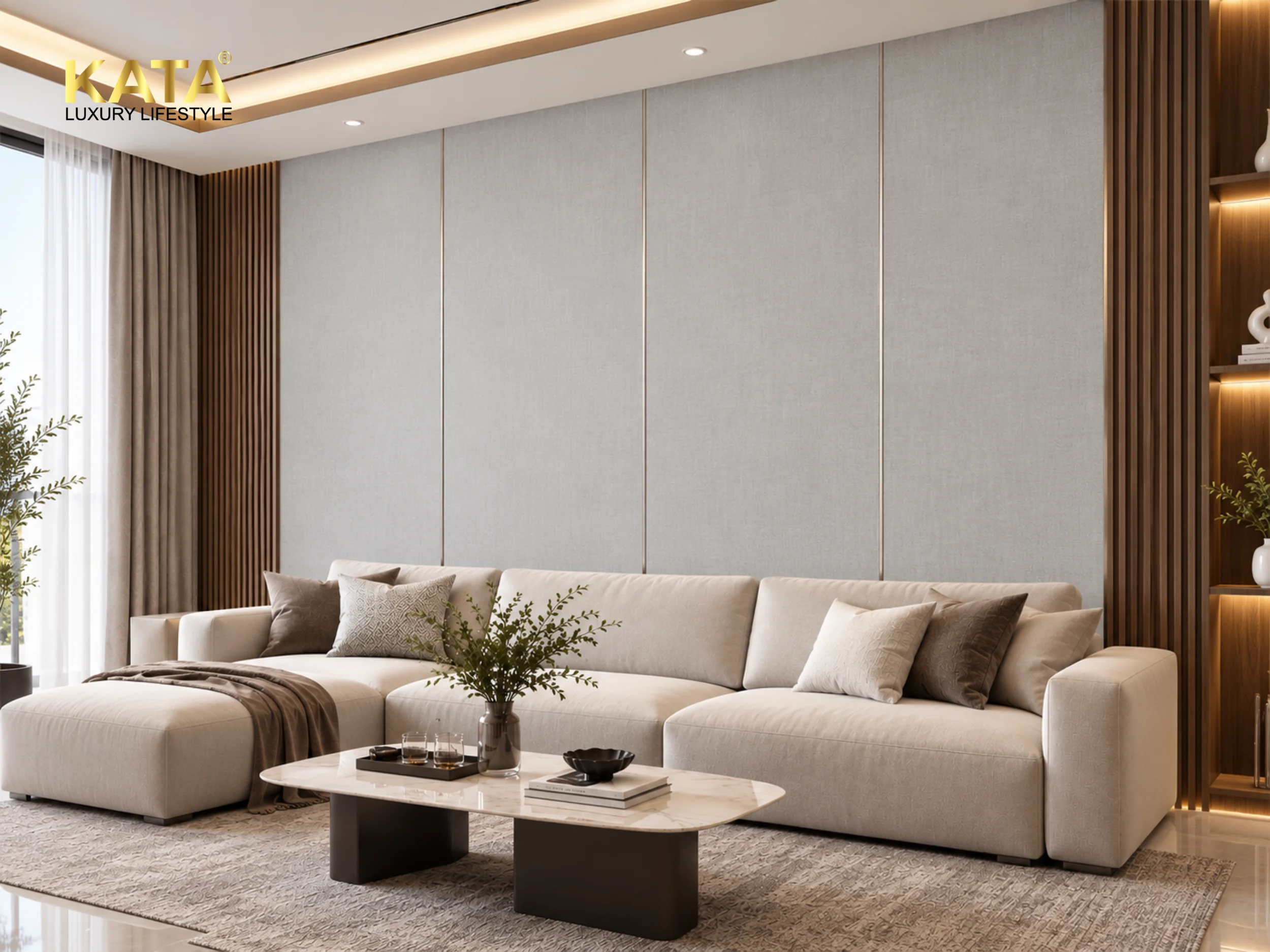 Ốp tường phía sau sofa tăng tính thẩm mỹ