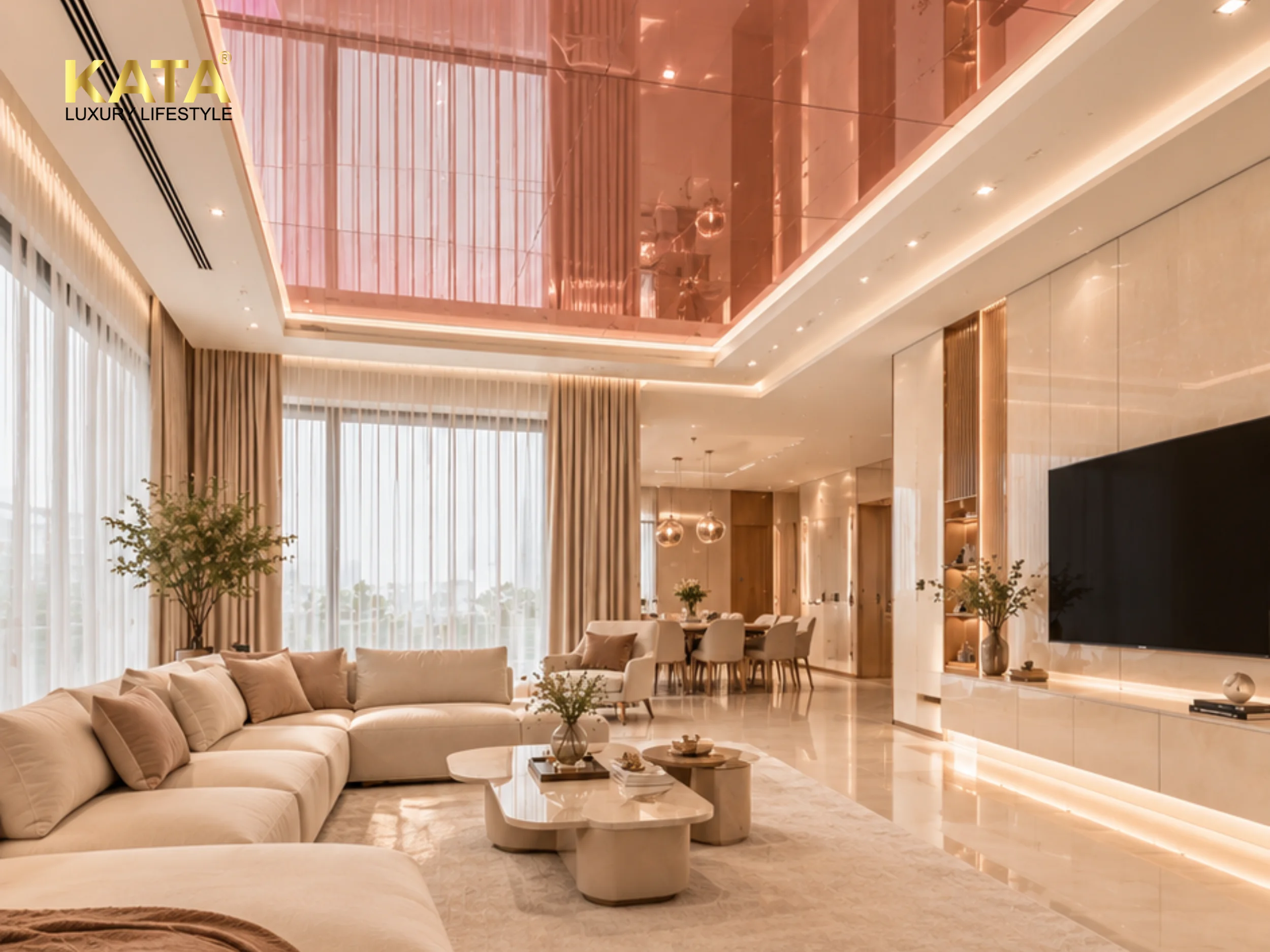 Ốp tường tráng gương tạo hiệu ứng phản chiếu ánh sáng