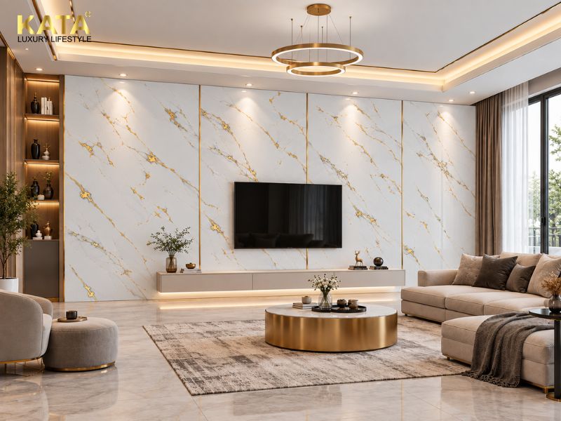 Tấm ốp PVC vân đá KT-11KT tại phòng khách