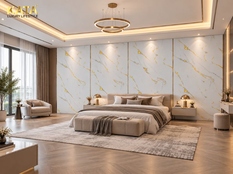 Tấm ốp PVC vân đá KT-11KT tại phòng ngủ