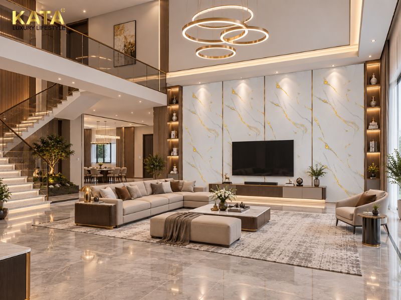 Tấm ốp PVC vân đá KT-11KT tại phòng khách