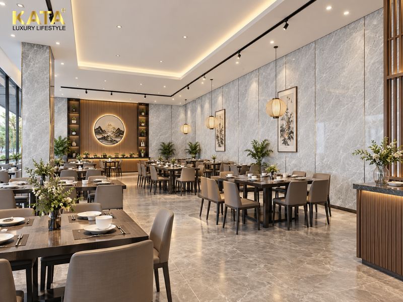 Tấm ốp nhựa PVC vân đá tại nhà hàng