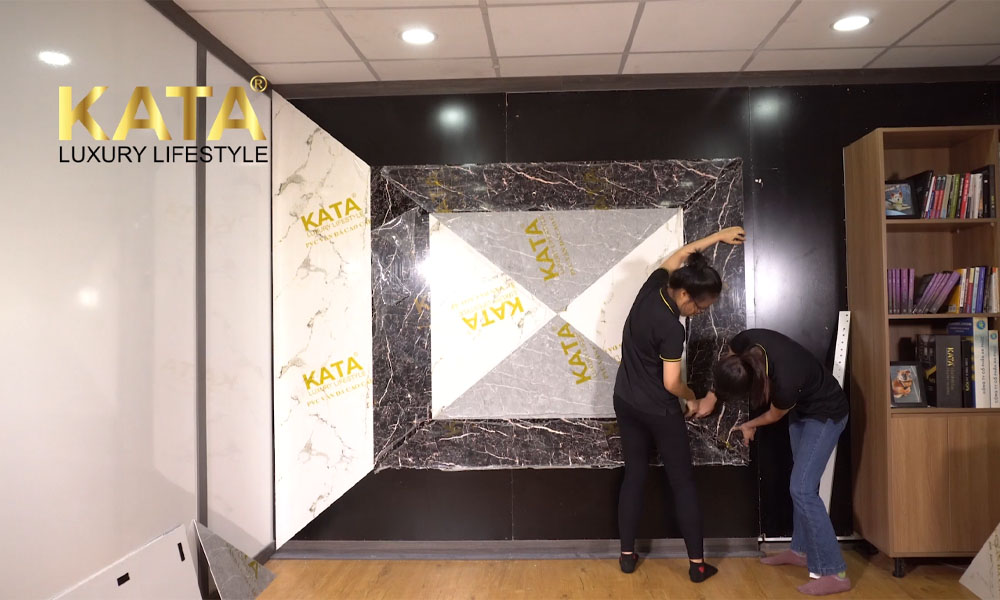 Thi công tấm ốp PVC vân đá KATA cho phòng làm việc
