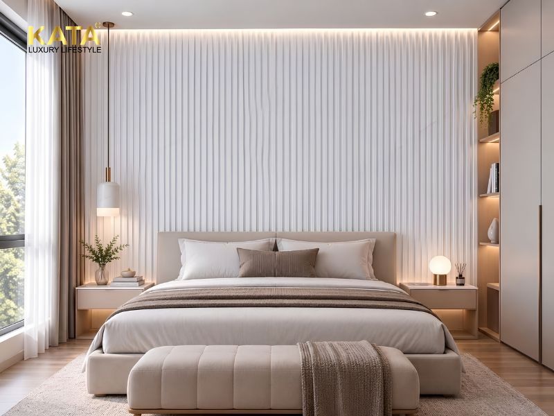 Ứng dụng của tấm ốp lam sóng tại phòng ngủ